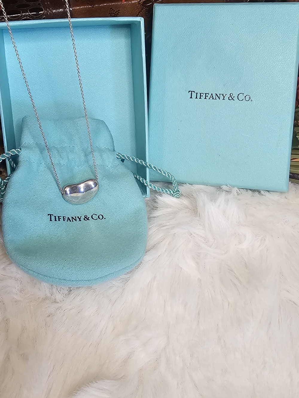 Tiffany & Co. Elsa Peretti Bean Pendant Necklace in Sterling Silver - Blue